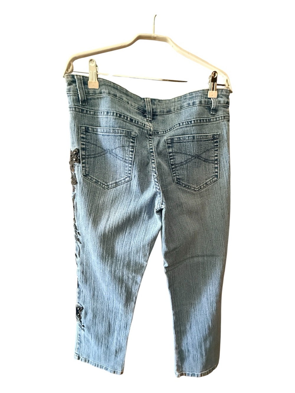 Boston Proper Light Blue Straight Leg Jeans with Black Floral Embroidery - Picture 2 of 3